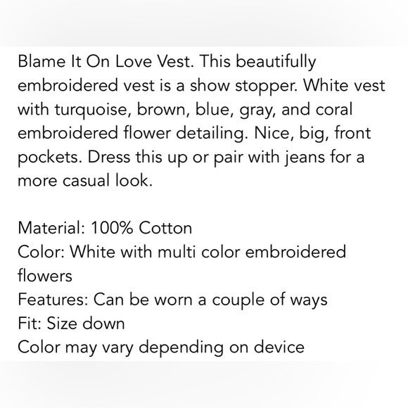 NWT Paparazzi Beautifully Embroidered Vest - Picture 9 of 9